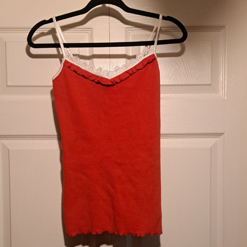 📿Sexy Red Women's Red Lace Trim Cami Top Cute & Simple for the summer Fun